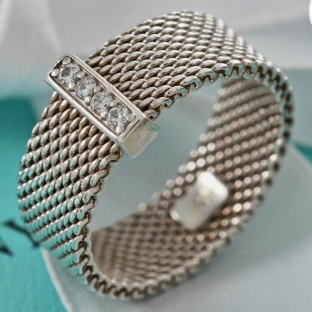 Tiffany & Co. Silver Mesh Ring with Diamond Detail